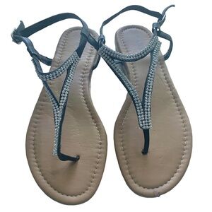 Miss Shop Sz7 Vegan Flat Rhinestone Sandals